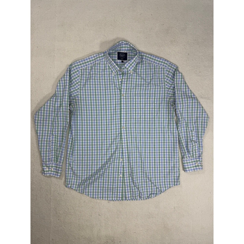 Charles Tyrwhitt Mens Large Classic Fit Non-Iron Gingham Button Down Shirt Blue